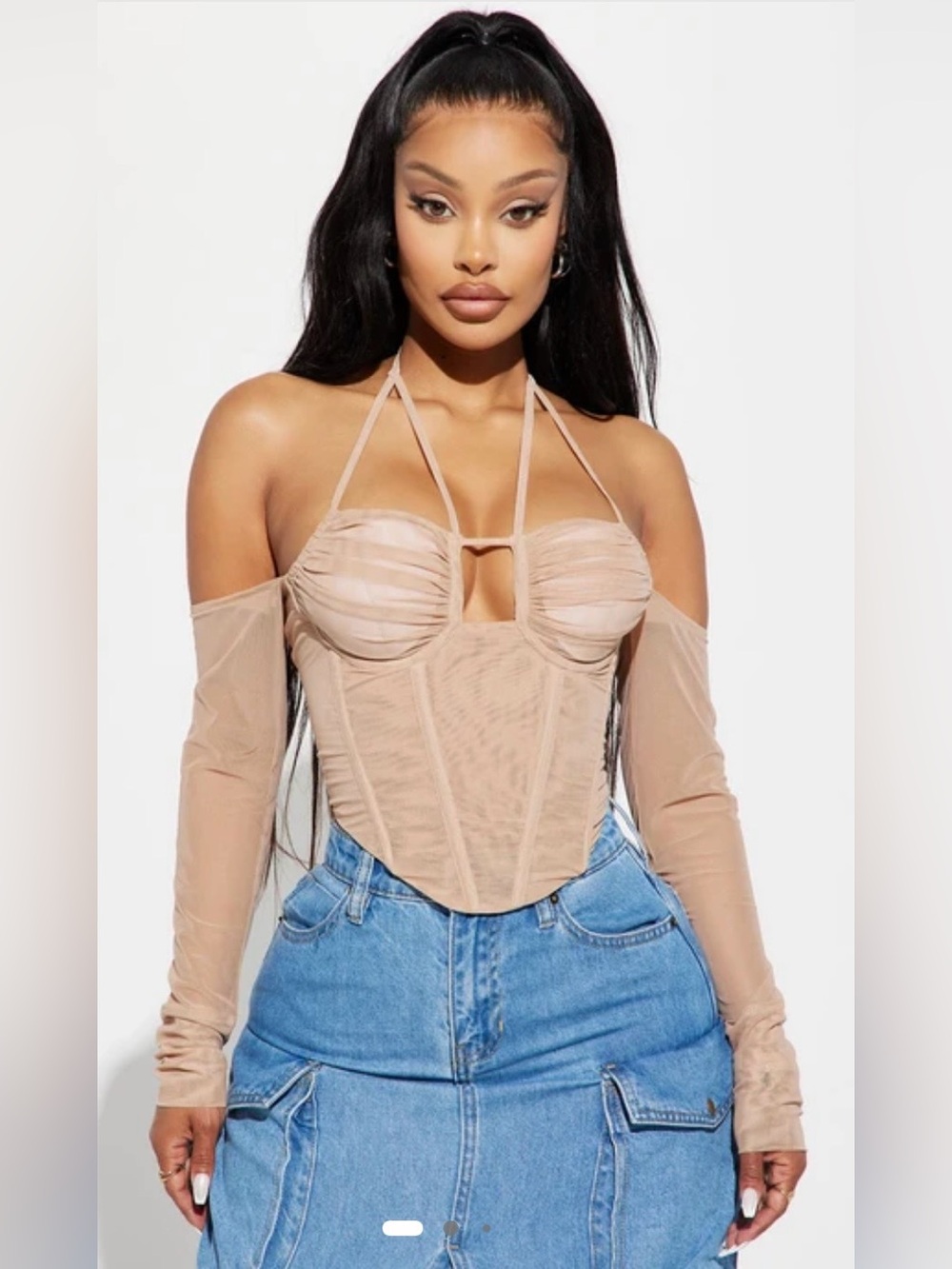 Fashion Nova Taupe Madison Mesh Corset Top